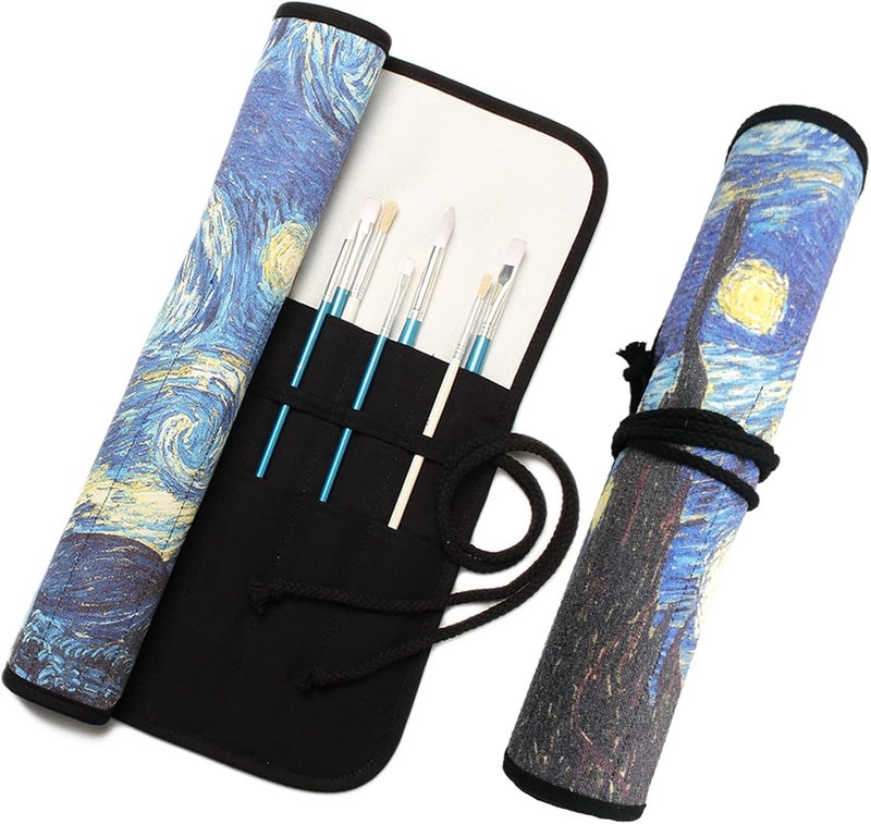 Funny live Paint Brush Holder Art Supplies, Artist Brush Holder & Storage Organizer Roll-Up Case Bag, Protect Acrylic Oil Watercolor Paintbrushes (Starry Night 20 Slot Pockets) - Image 1